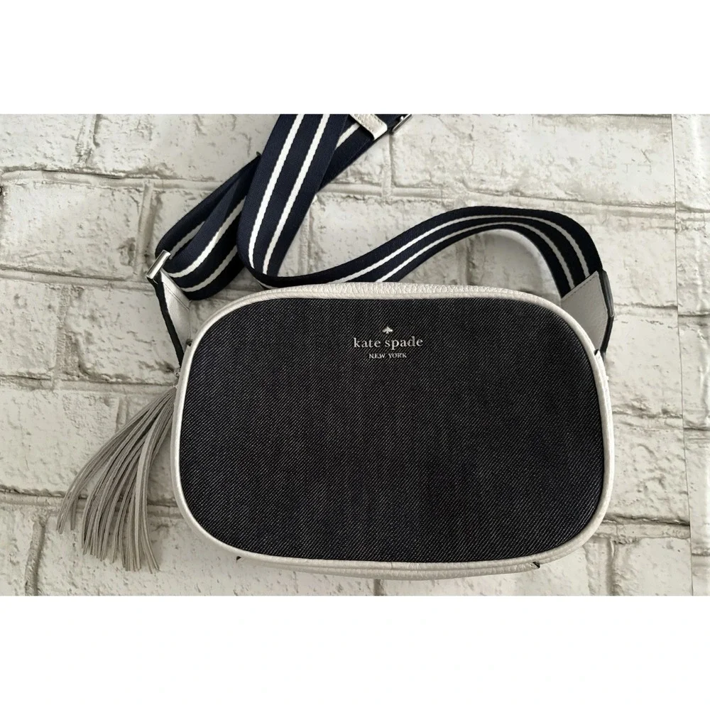 Kate Spade Kourtney‎ Blue Denim White Leather Camera Bag Crossbody Bag